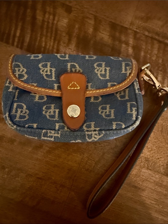 Dooney & Bourke Handbags - Dooney & Bourke Blue Denim Monogram Wristlet with Brown Trim